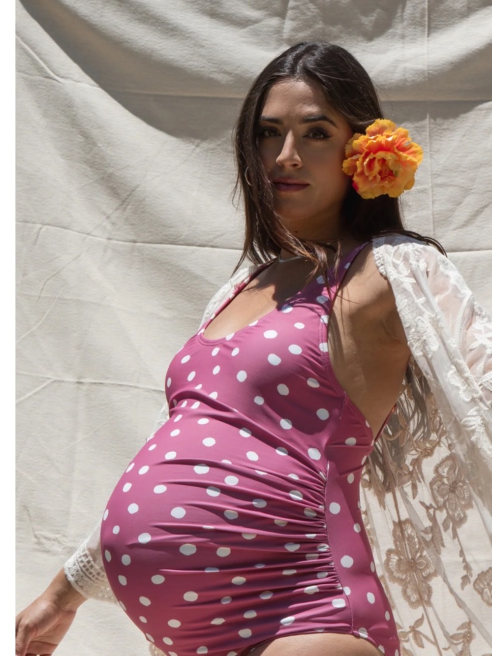 Pink blush Pink Polka Dot Maternity Swimsuit